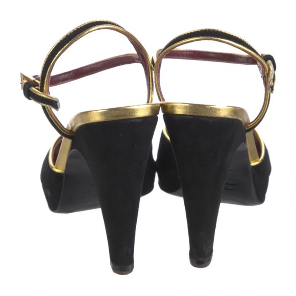 Prada Black Suede Slingback Peep Toe Platform Heels Size 5 - Picture 11 of 16